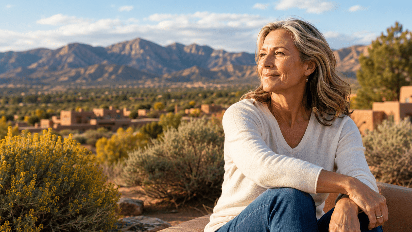 Woman looking out over Santa Fe landscape — Testosterone Therapy for Women
