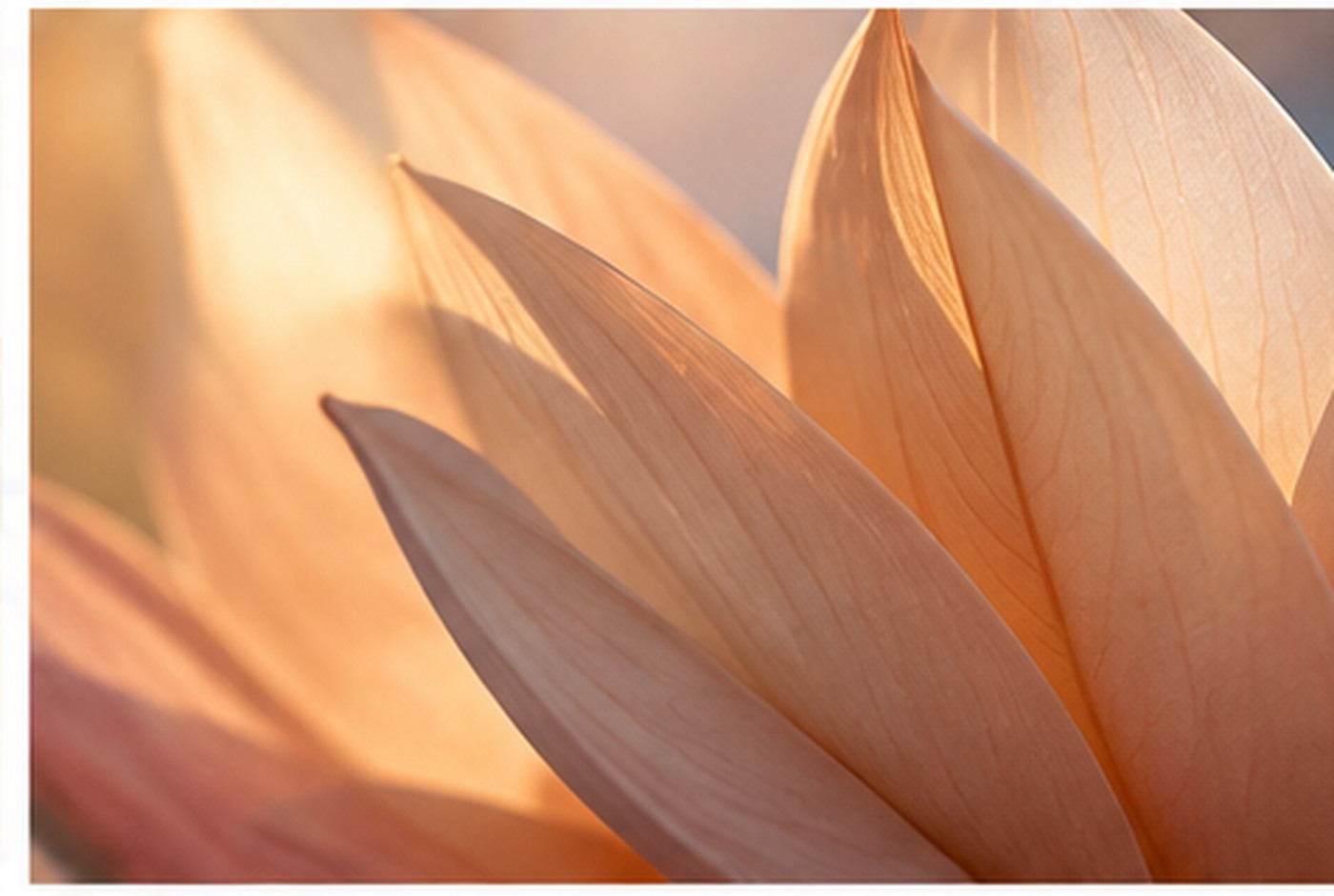 Abstract translucent petals in warm peach and rose light