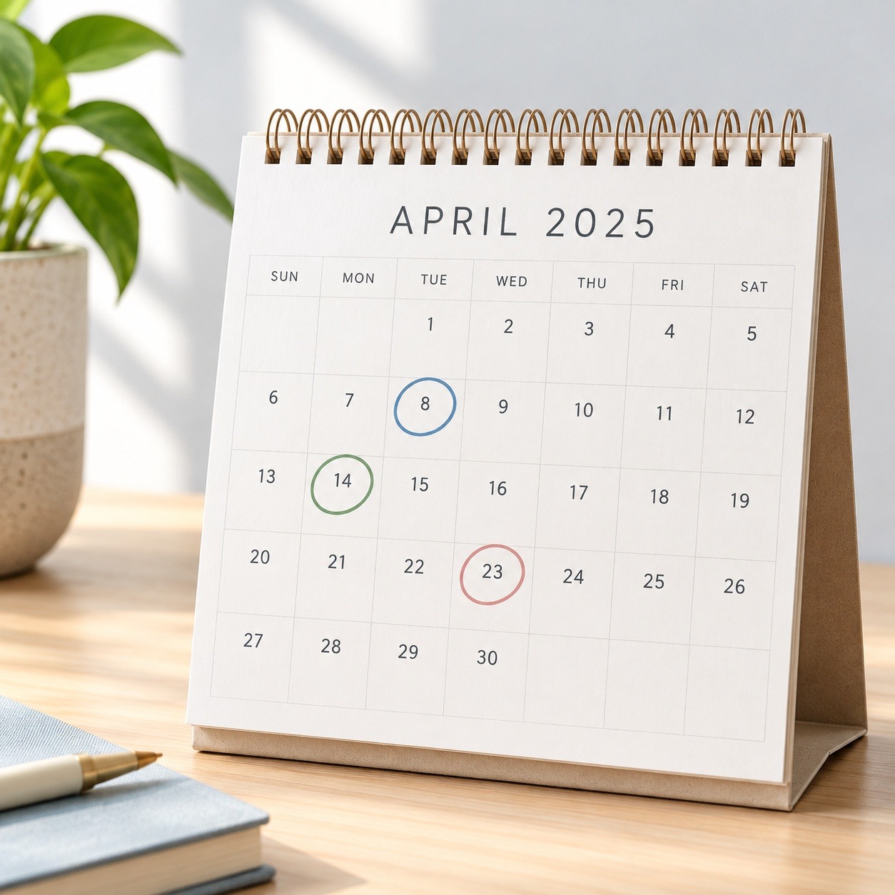 Square desk calendar illustrating appointment availability and scheduling