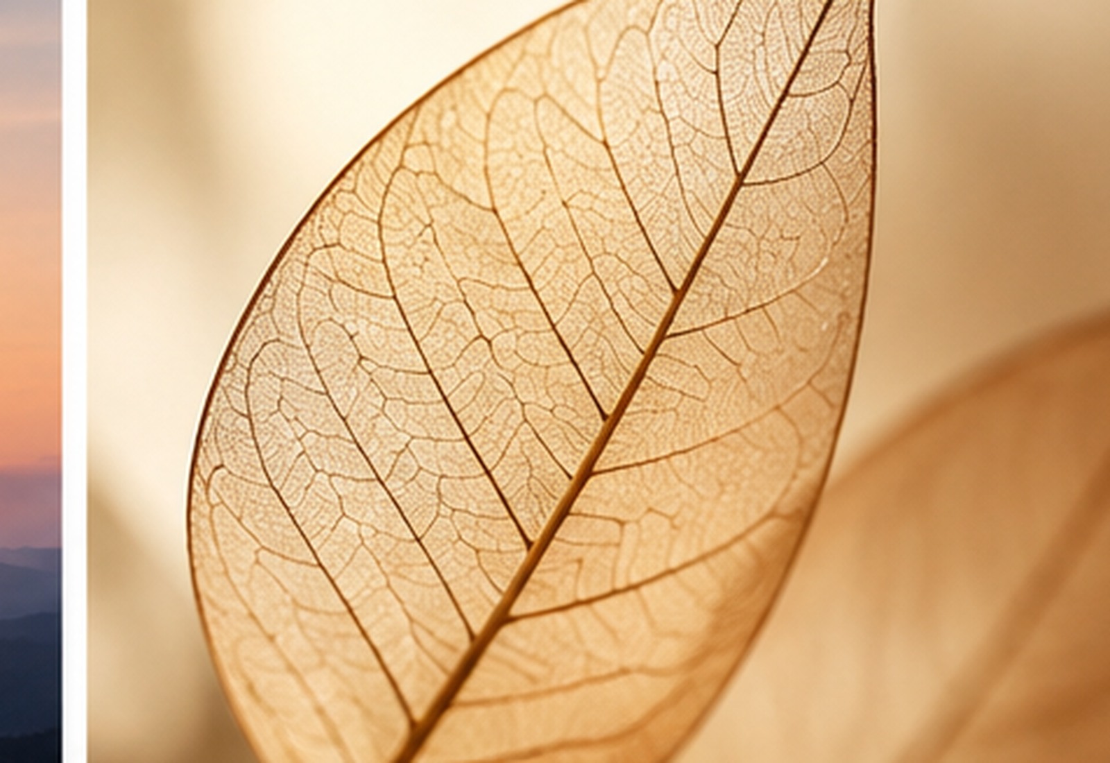 Translucent leaf glowing in warm natural light